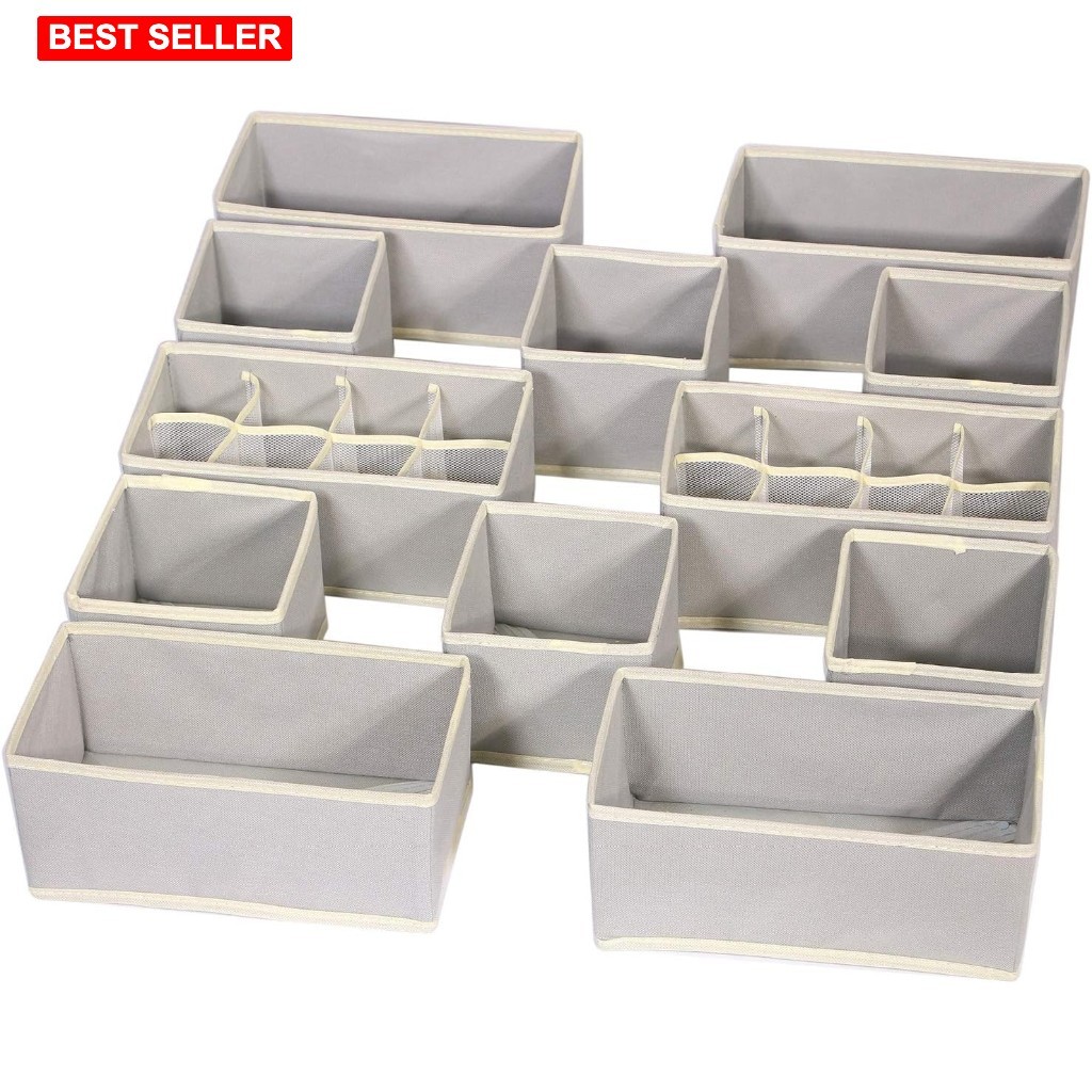 Cloth Storage Box 12 Pcs Foldable Stackable Linen Closet Organizer Cubes Gray