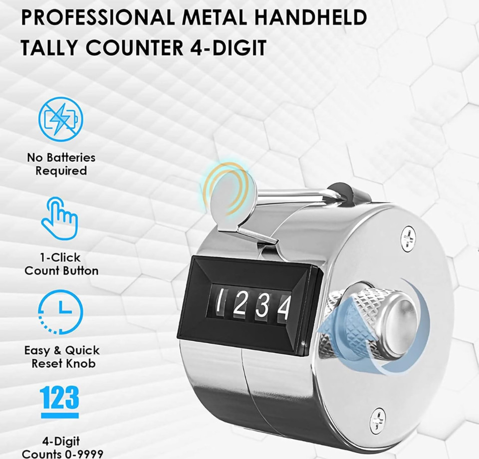 PHONEX 4 Digit Mechanical Hand Tally Counter Stainless