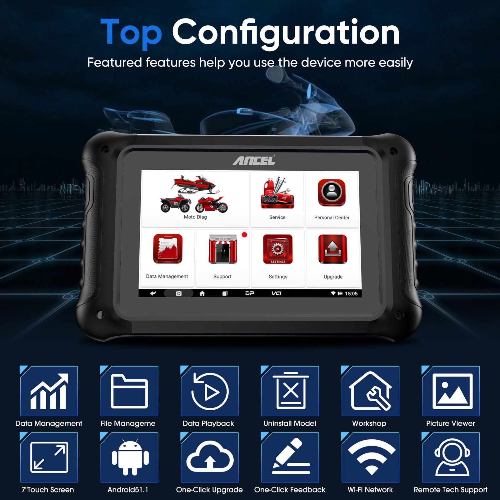 ANCEL MT700 Motorcycle OBD2 Scan Tool Full System Auto VIN ECU Reset 31+ Service