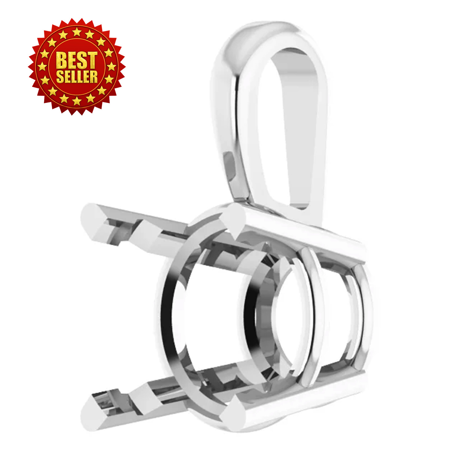 Pendant Setting Round Cut Solid Sterling Silver Pre-Notched 4 Prong Single Bail