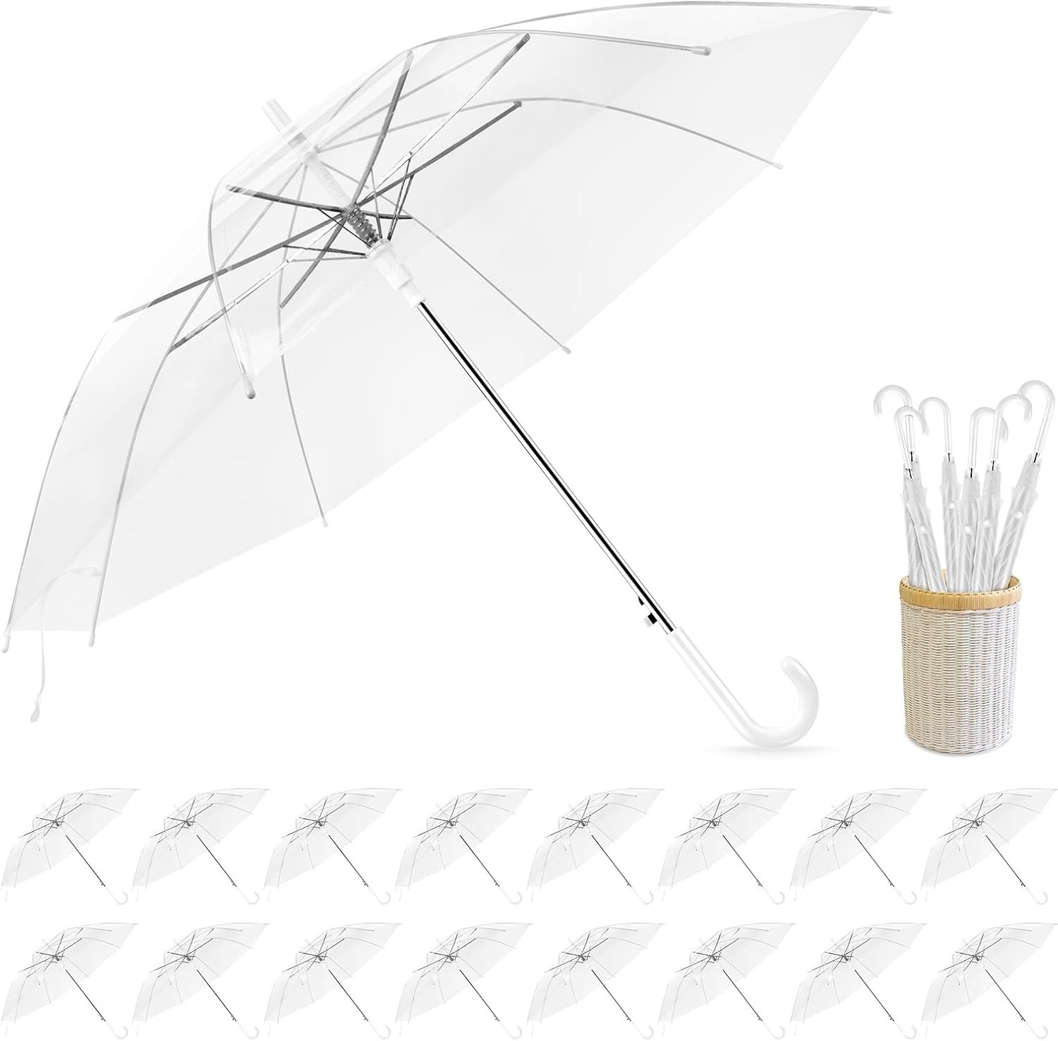 16pcs Clear Wedding Umbrellas, High-Visibility Transparent Rain Umbrella