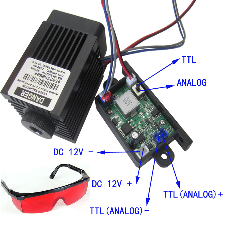 Focusable 2.5W 2500mW 450nm Blue Laser Module TTL+AnAlog signal EngravingGoggles
