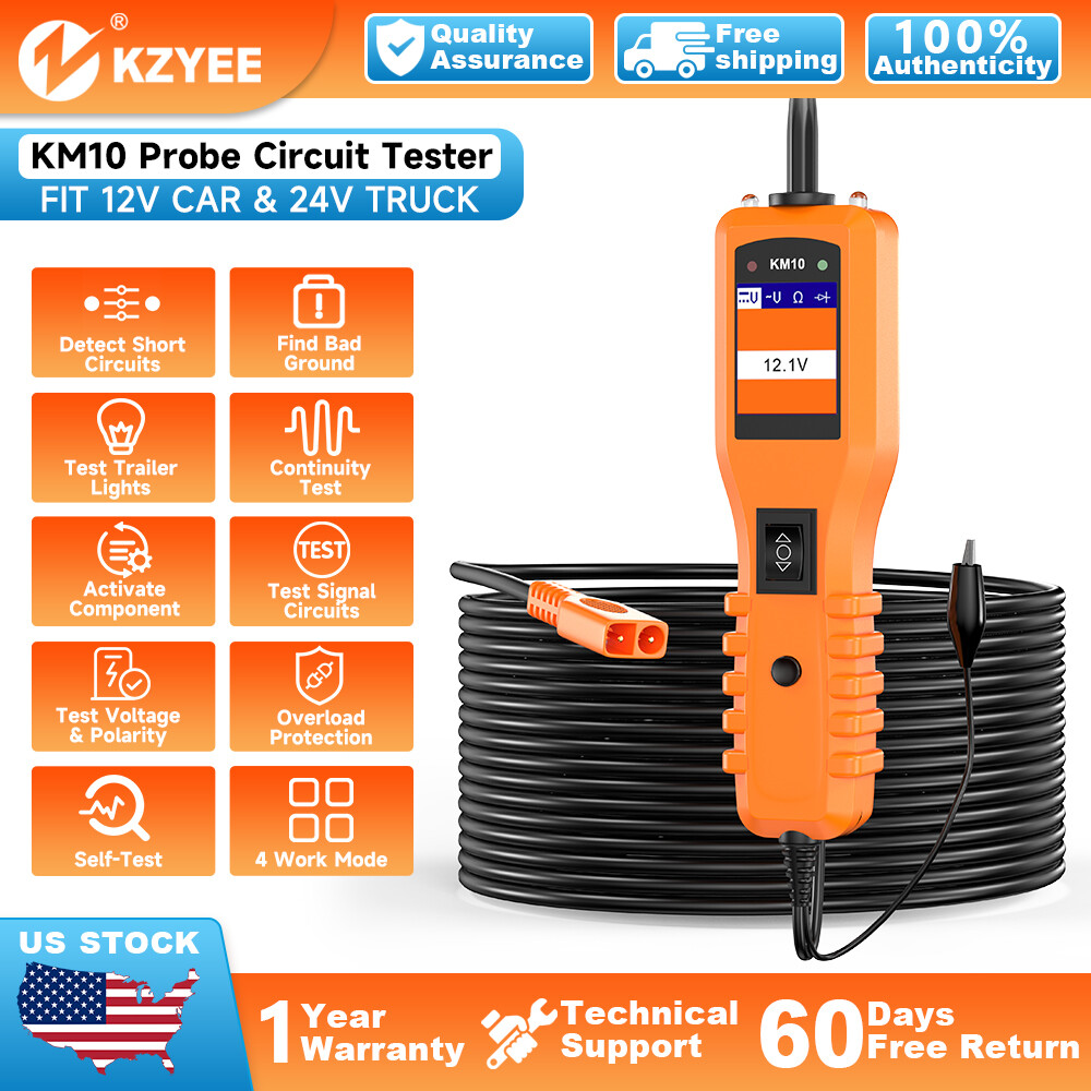 Kzyee KM10 12V 24V Power Circuit Tester Probe Electrical System Diagnostic Tool
