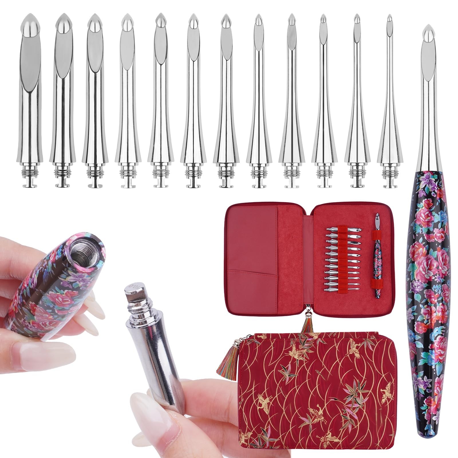 Interchangeable Crochet Hook Set Aluminum Inline Crochet Hooks Ergonomic Hand...