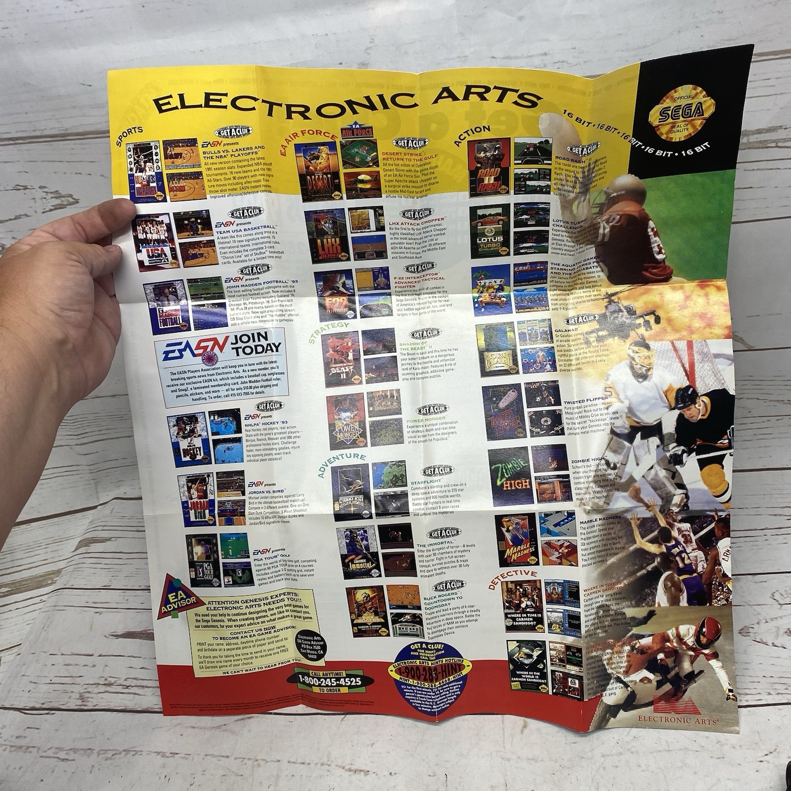 Vintage EA Sports Poster Hints Hotline For Sega Electronic Arts Retro Ad 1990s