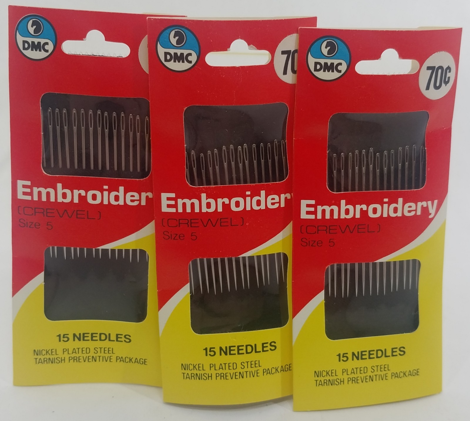 Lot Of 3 15pk VTG DMC  Embroidery (Crewel) Needles Sz 5 Nickel Plated Steel NIP