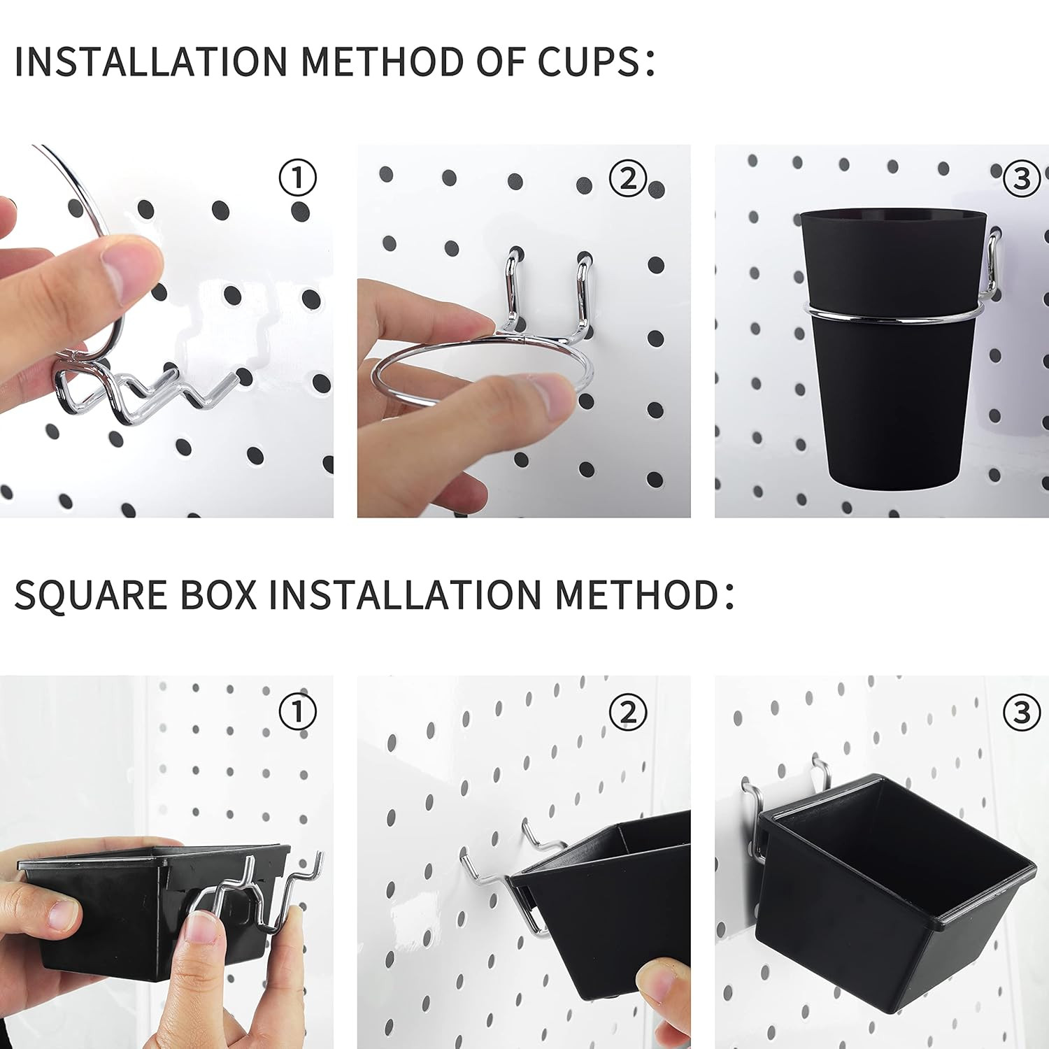 6 Sets Pegboard Bins with Hooks - Pegboard Organizer for Accessories, Tools, Sto