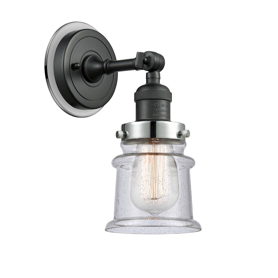 Innovations FR Canton 1 Light Sconce HRPC, BK/Clear/Seed - 203BK-BPPC-HRPC-G184S