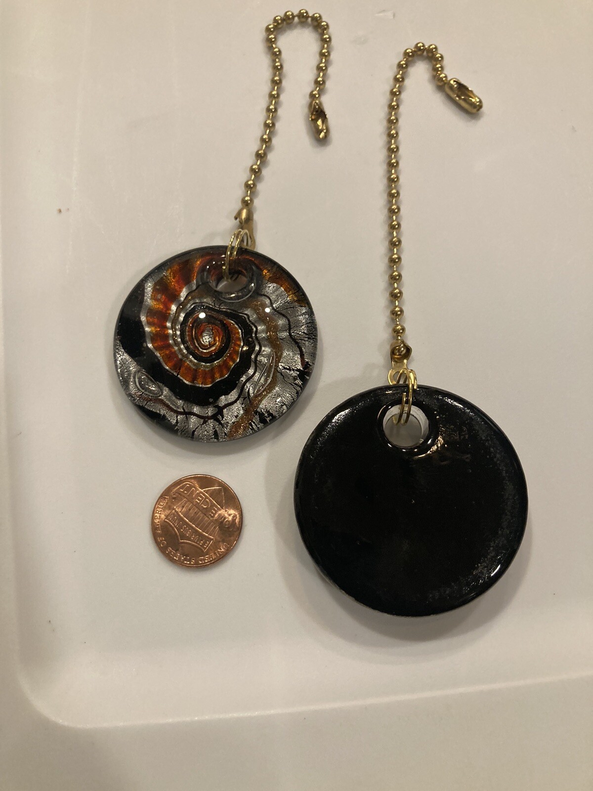 BLACK RED ART GLASS CEILING FAN SWITCH PULL GLITTER VORTEX SWIRL LARGE PAIR