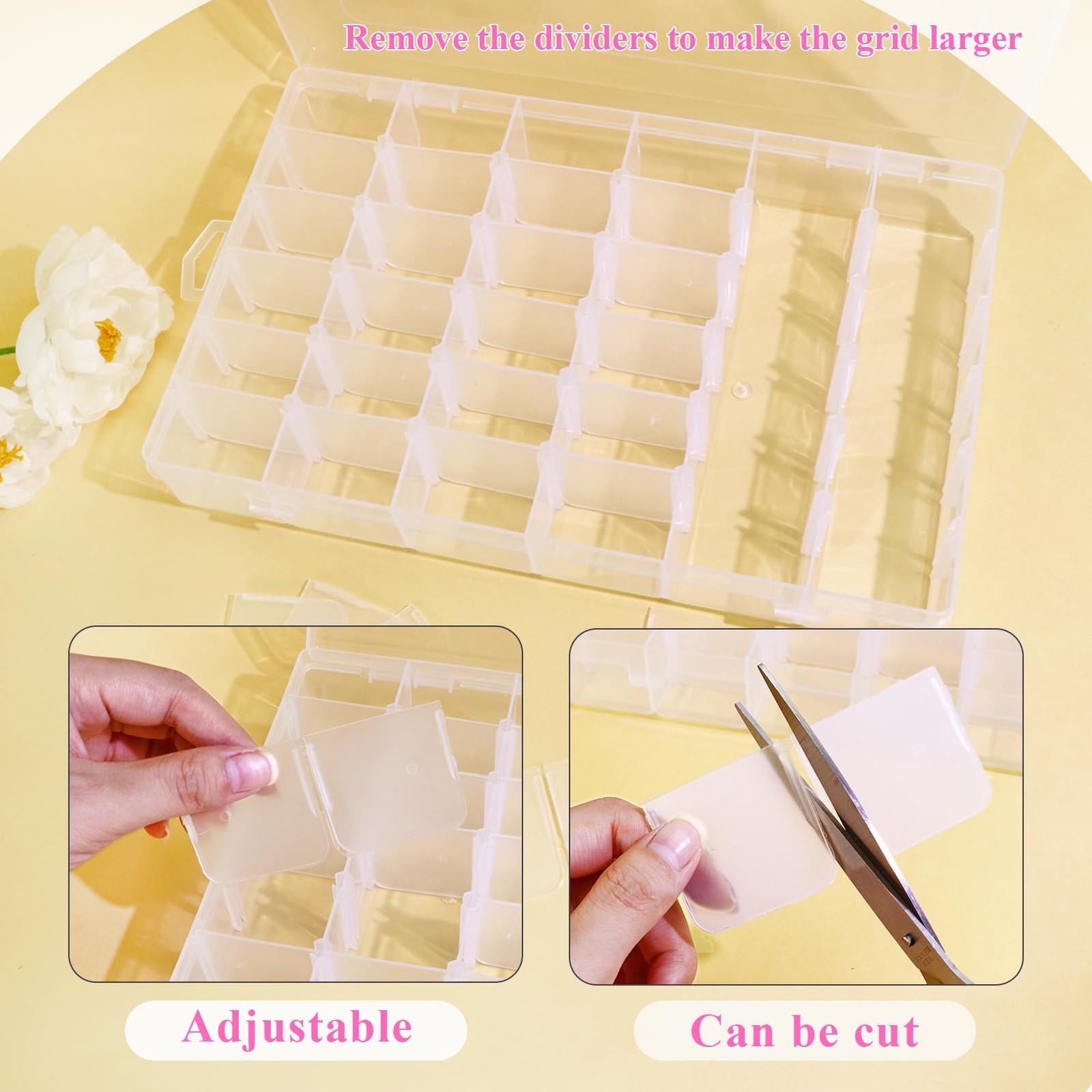 1 Pack 36 Grids Plastic Organizer Container with Adjustable Dividers, Large C...