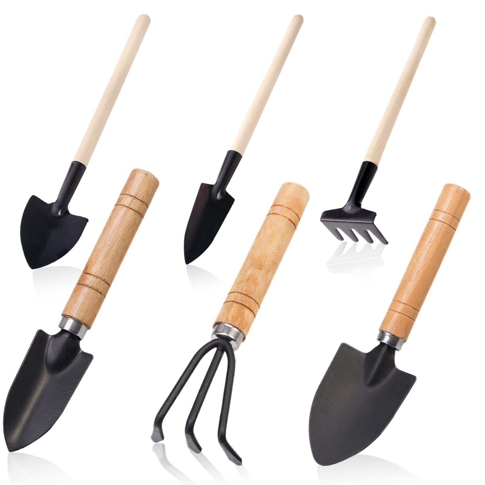 Small Garden Tool Set, 6 Pieces Iron Gardening Kit Including Hand Black
