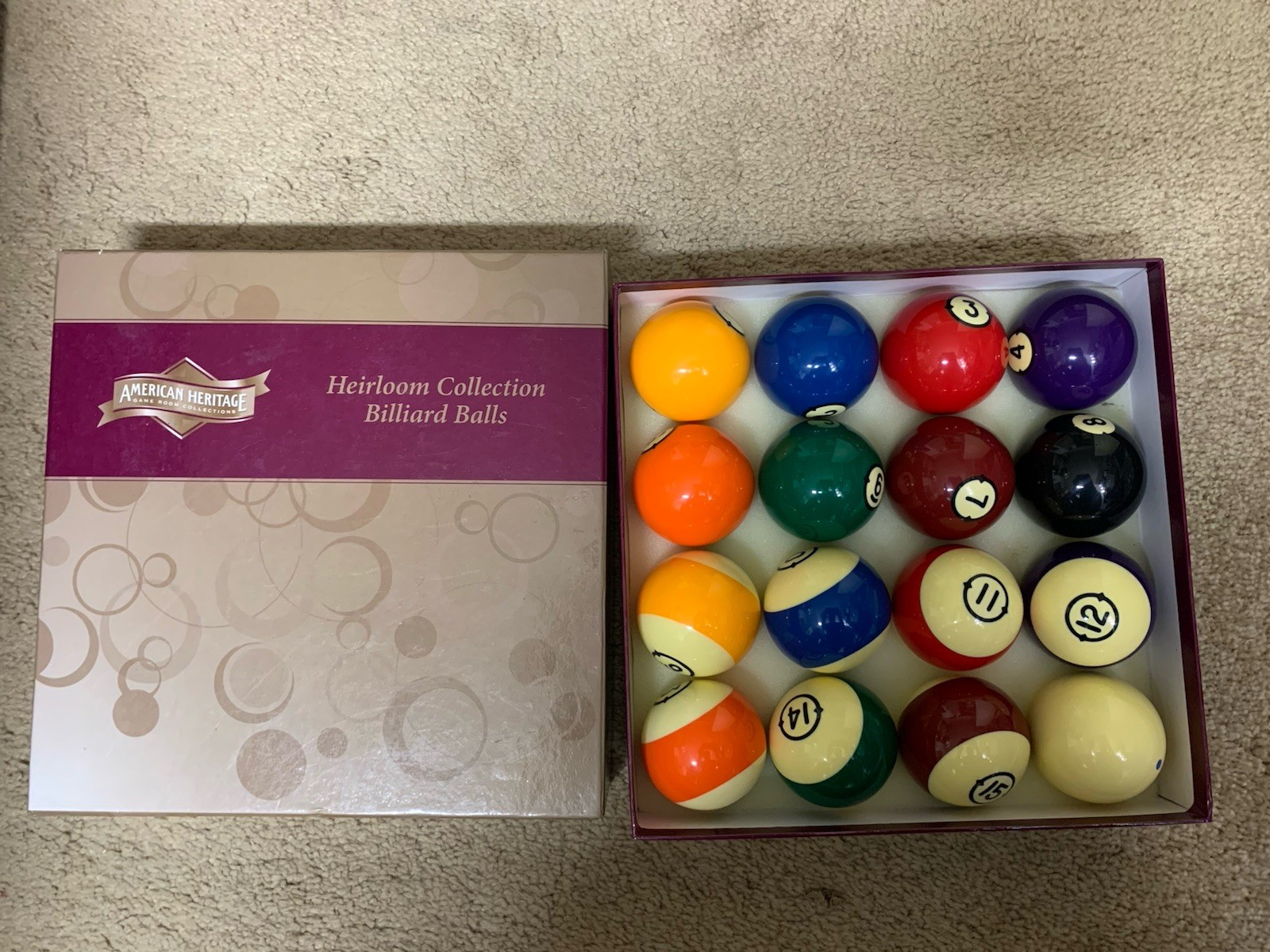 American Heritage Collections Heirloom Billiard Balls Complete Set New