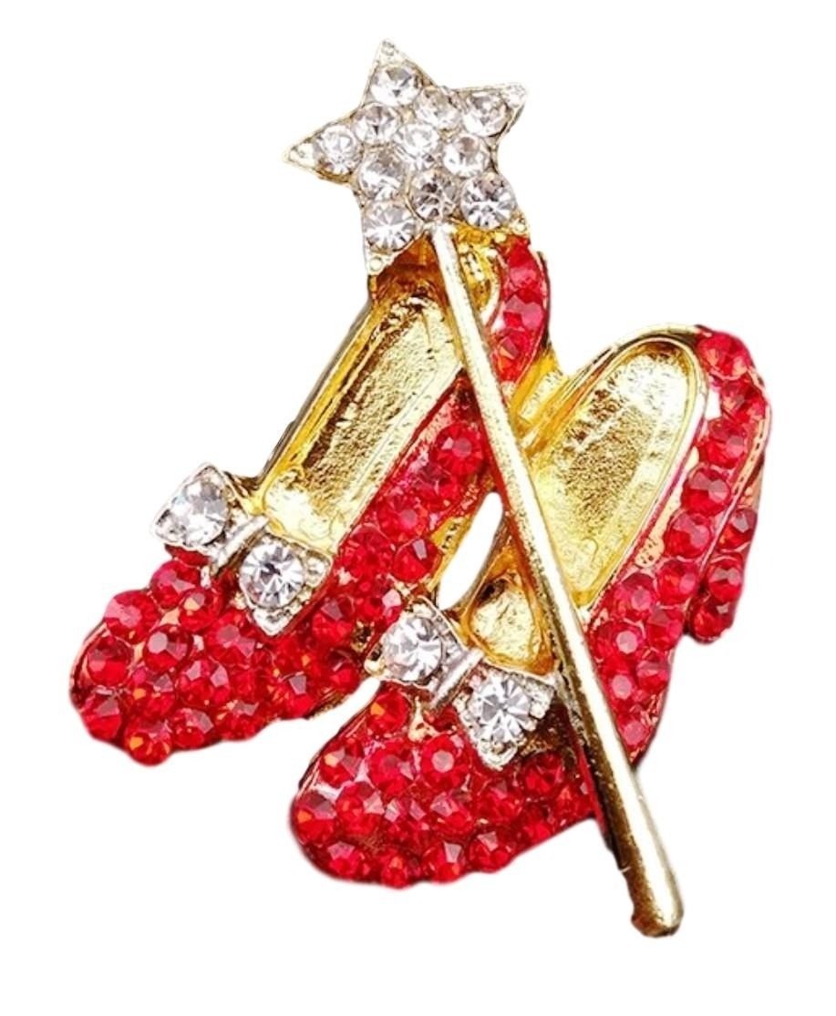 Wizard of Oz Ruby Slippers and Wand Novelty Rhinestones Metal Enamel Pin