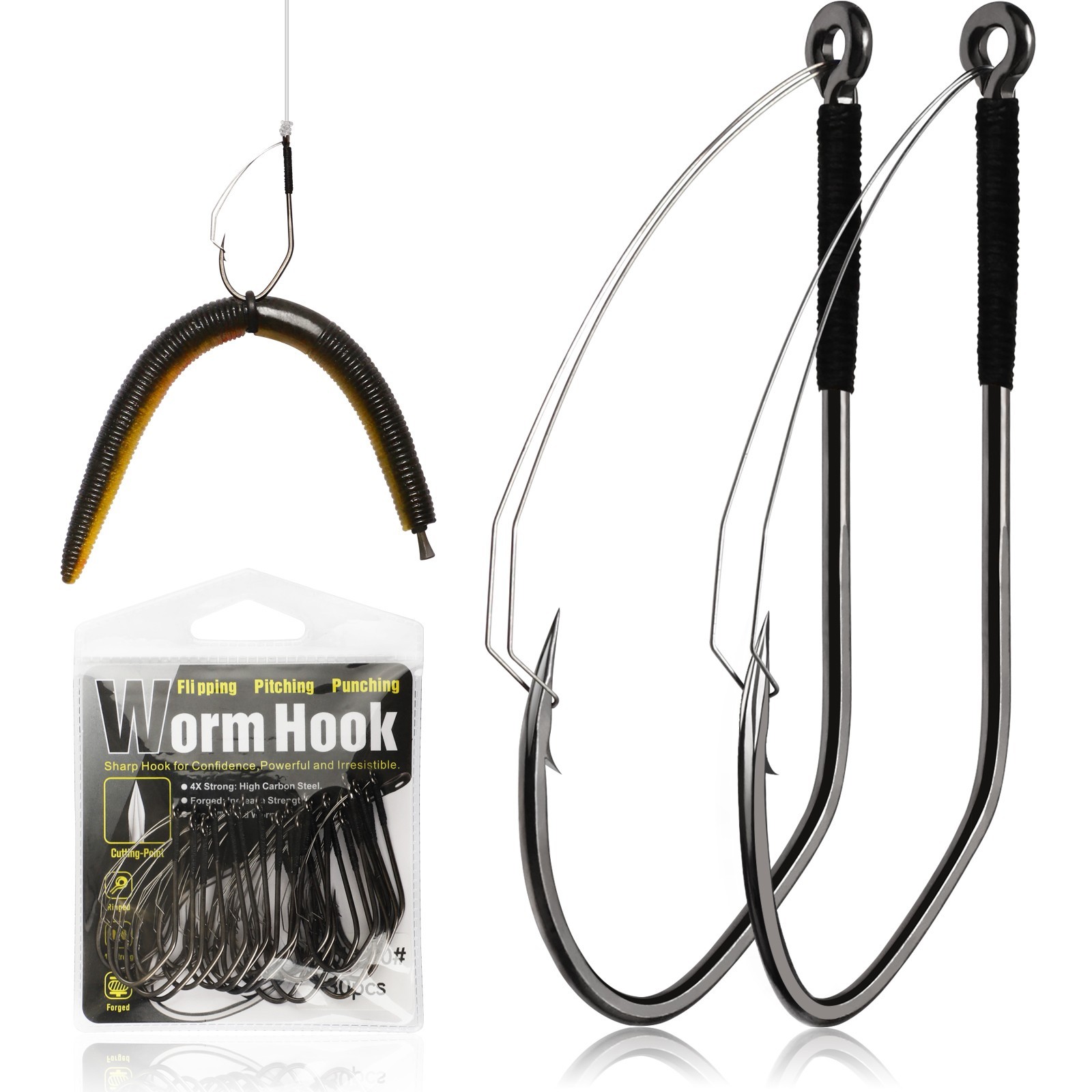 30PCS Weedless Wacky Rig Hooks - 3/0 Worm Hook for Freshwater Saltwater Fishing