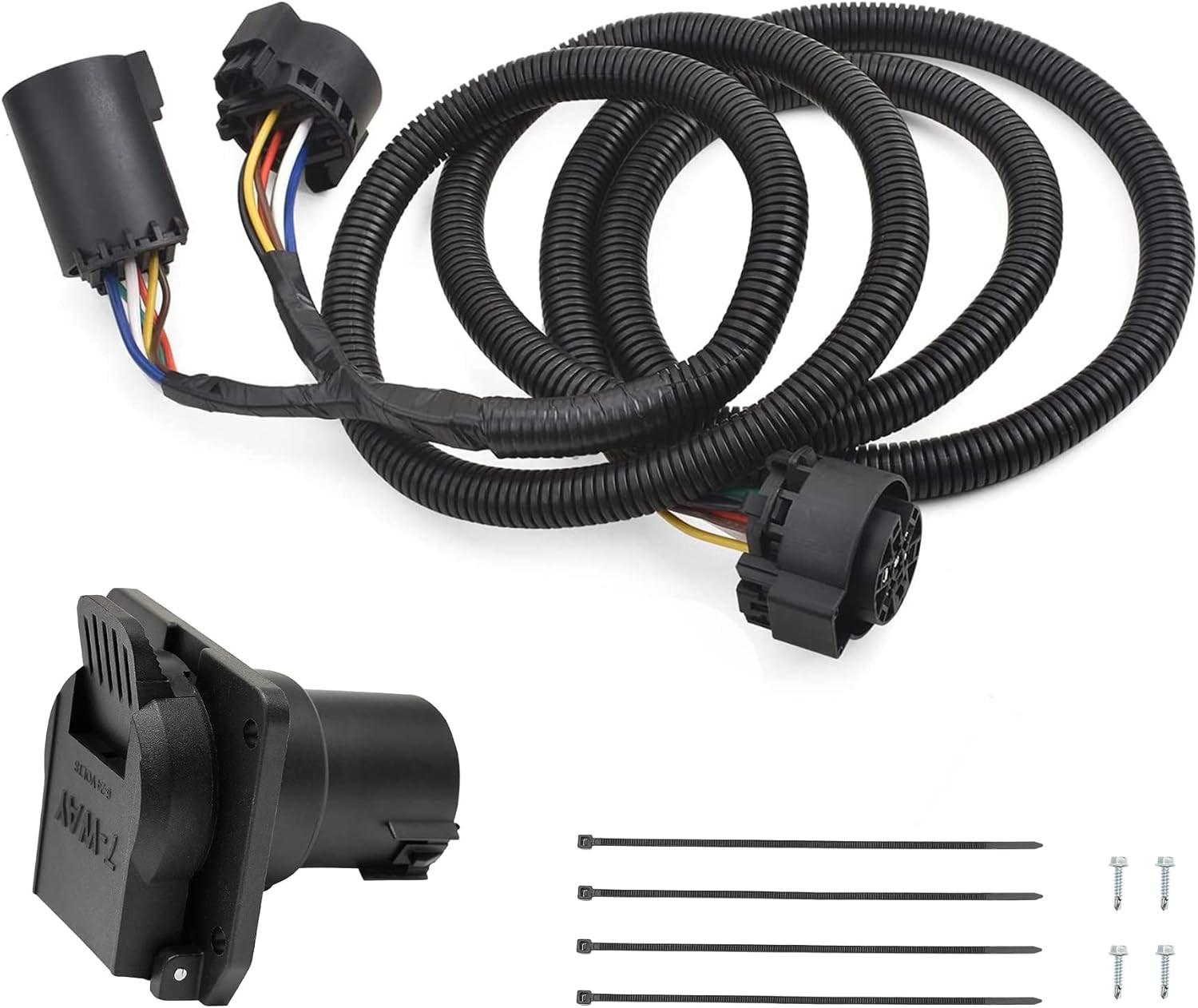 7FT 7-Pin Trailer Wiring Harness Kit Ford F150 F250 F350 F450 F550 GMC Chevy Ram