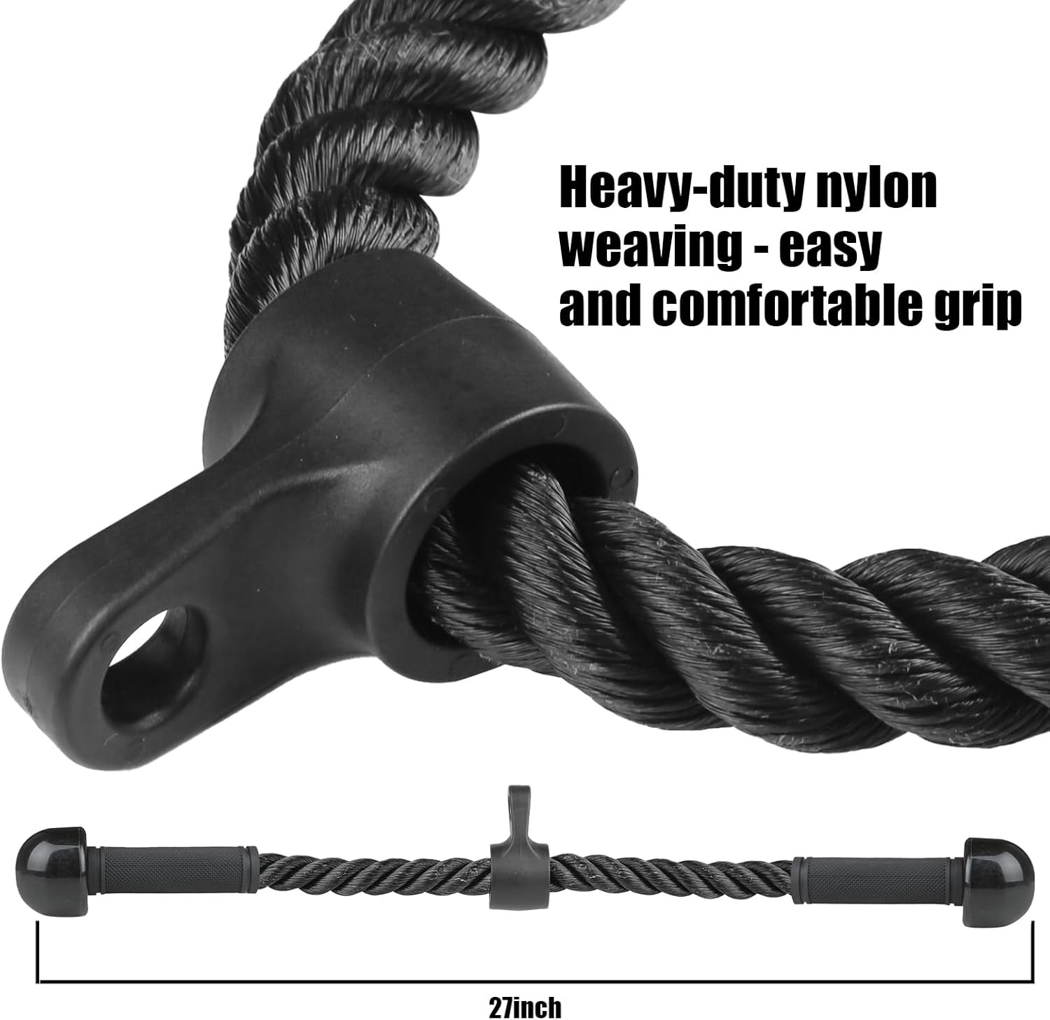 Tricep Rope Cable Attachment for Gym Rope Pull-Down Attachment with Rubber Handl