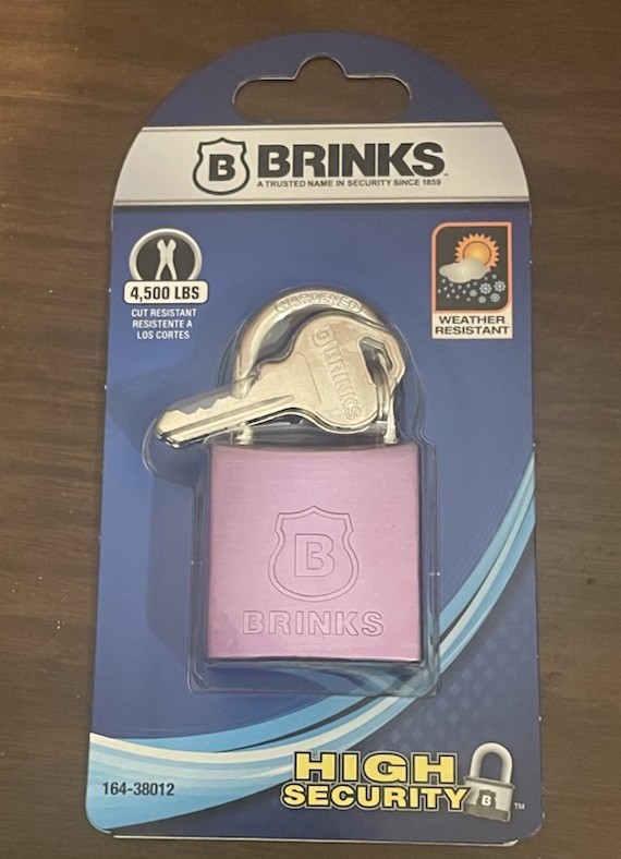 BRINKS High Security Steel Padlock w/ Keys 4500 lbs Cut Resistant - Purple - NEW