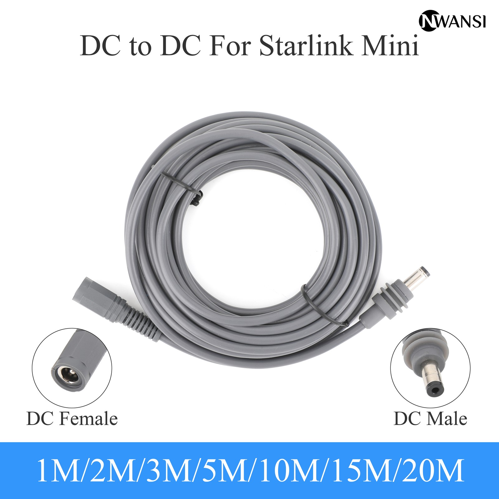 NWANSI For Starlink Mini DC male to DC female power extension cable 2m-20m