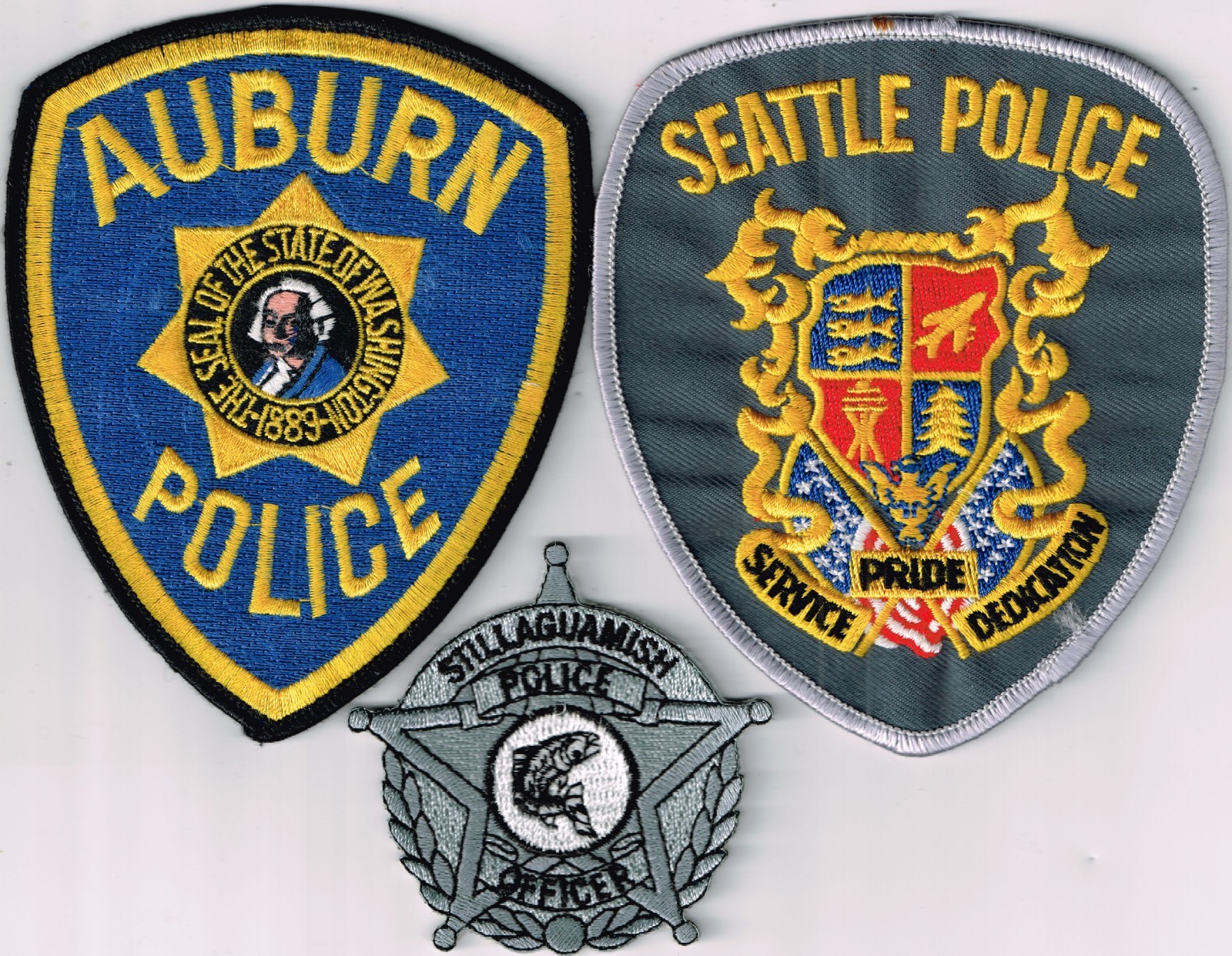 Pick 1 WA Police patch: old style Auburn PD or Seattle PD; or Stillaguamish vest