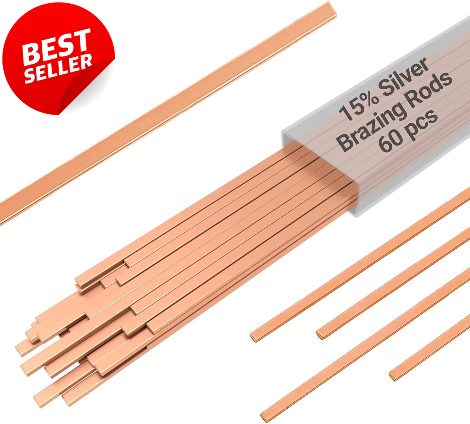 15% Silver Brazing Rods BCuP-5 Phos Copper Solder HVAC 60pcs 0.050x1/8x10 - US