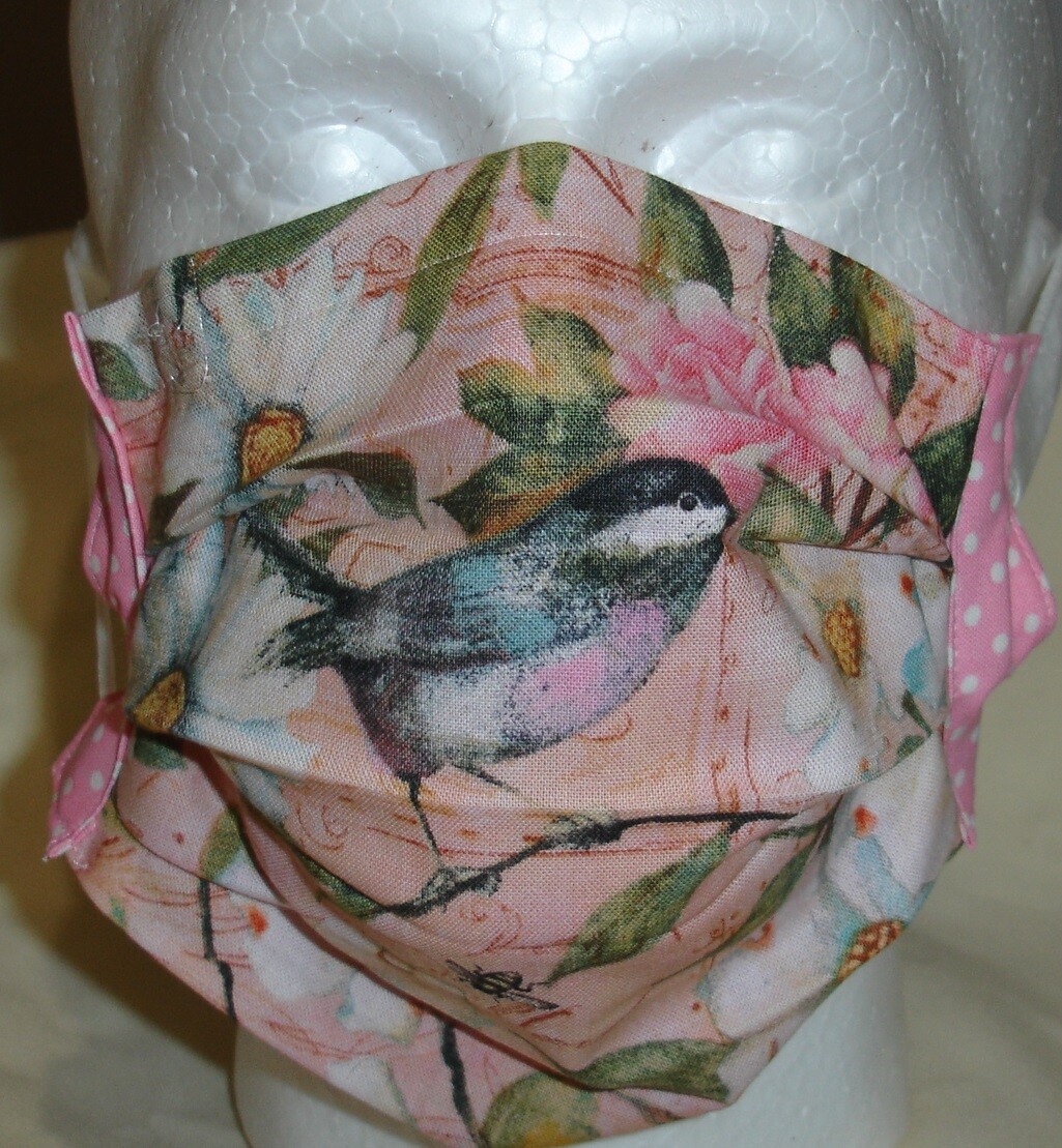 USA cotton Face mask cover, handmade/w Dogwood Chickadee Bird Fabric FAST SHIP