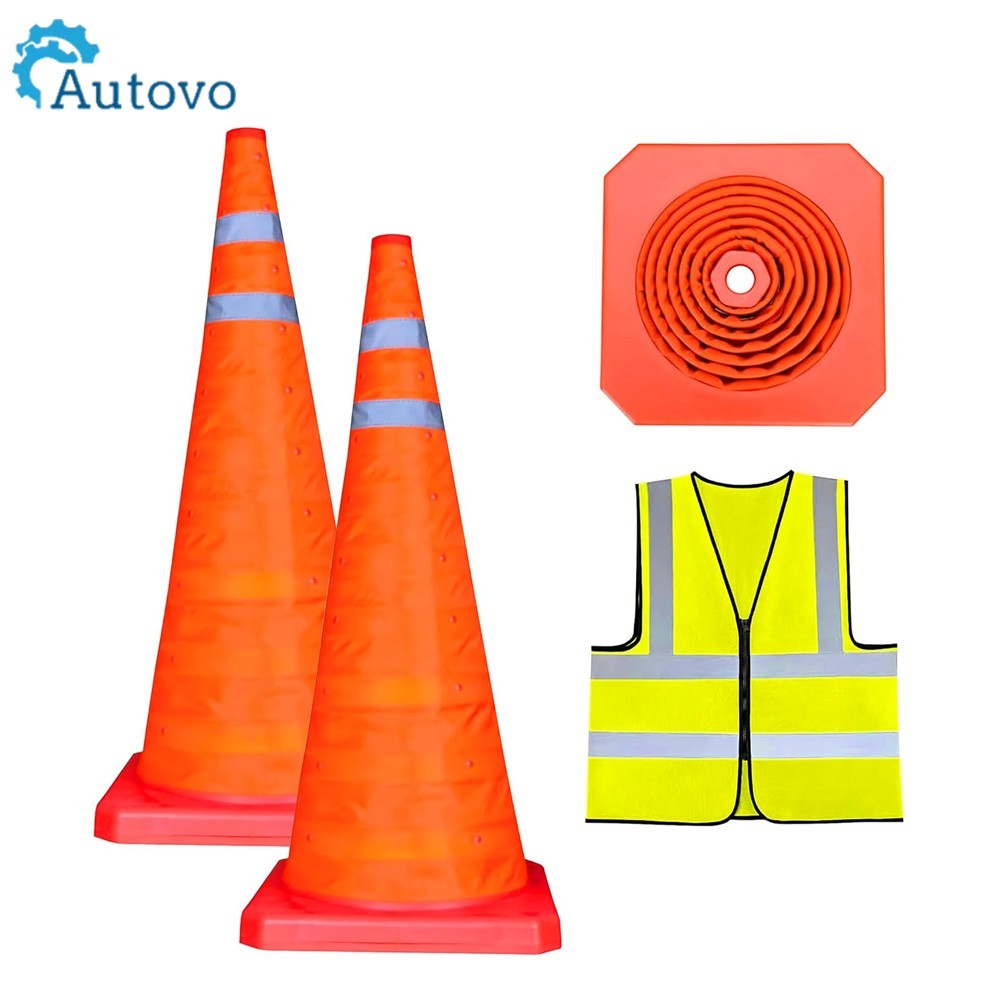 2 Pack 28" Collapsible Reflective Traffic Cones with Safety Visibility Vest