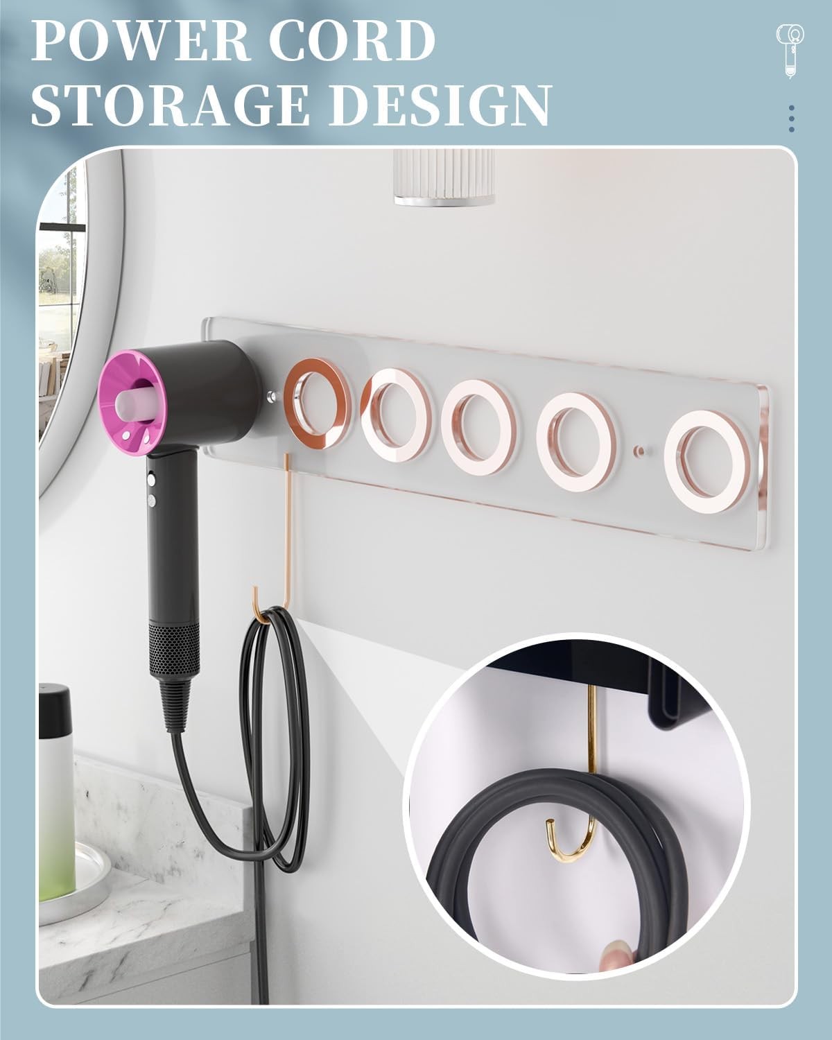 6-in-1 Magnetic Wall Mount for Dyson Supersonic Hair Dryers (HD08, HD01, HD02,