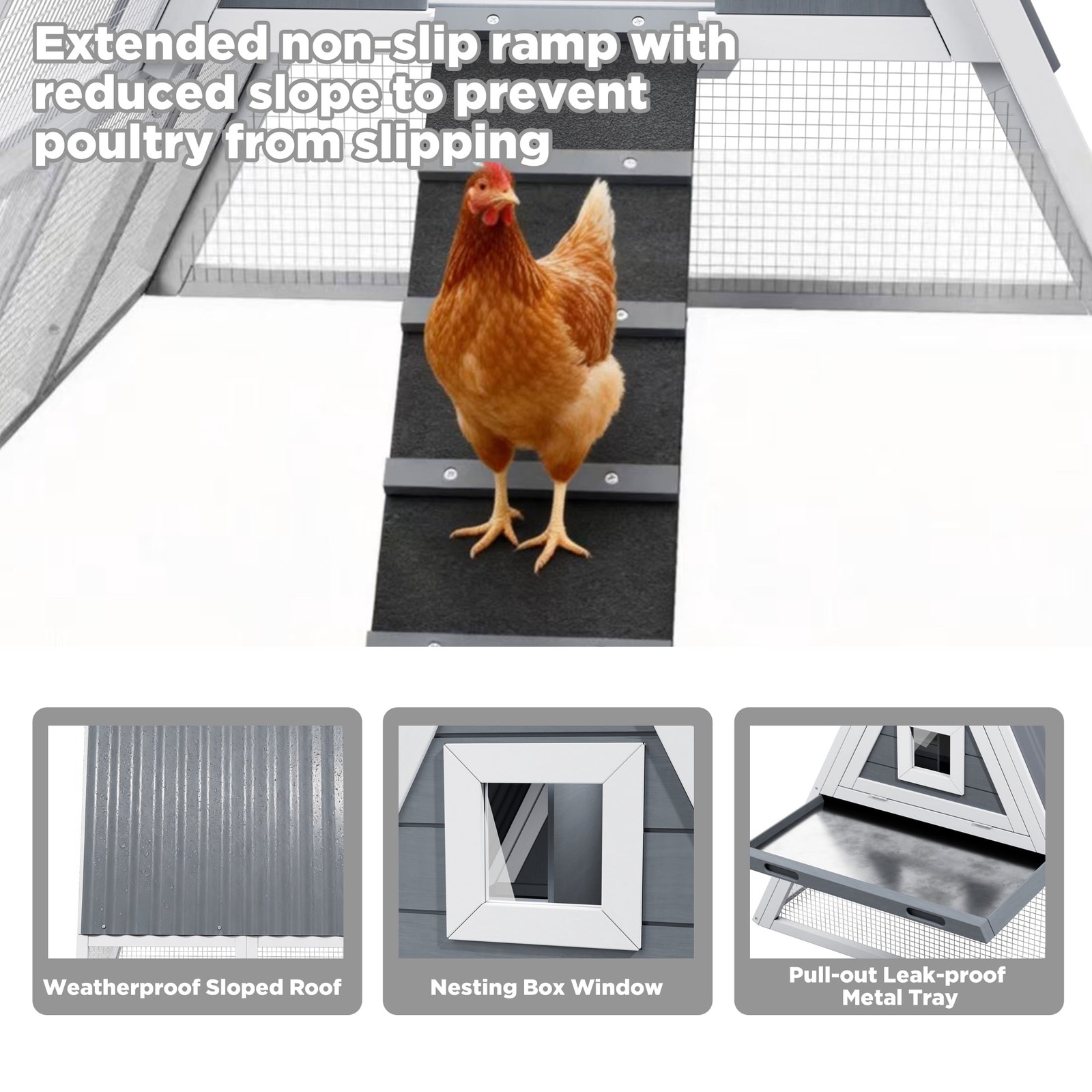 Large Weatherproof Triangular Chicken Coop with Nesting Box & Tray