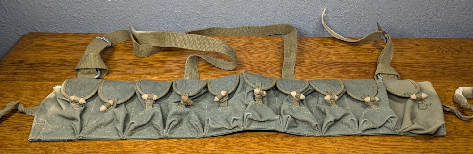 Vintage Chinese Military Canvas SKS 10 Pouch Ammo Belt Military Bandolier