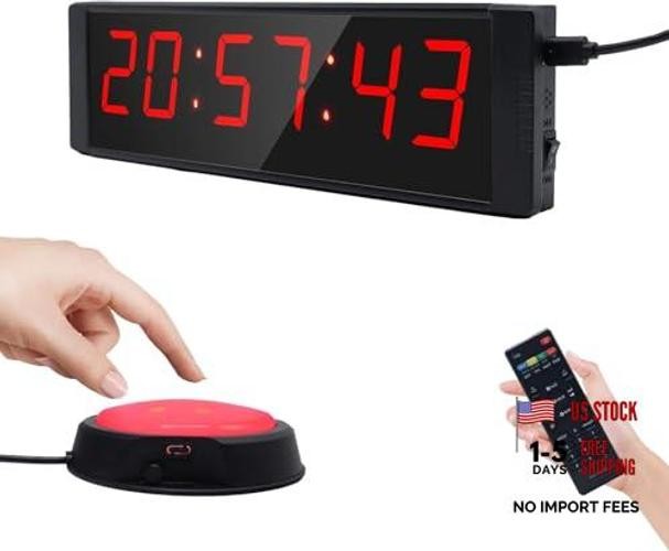 Large Stopwatch with Start/Stop Button, LED Digital Timer with Remote, Plug-in