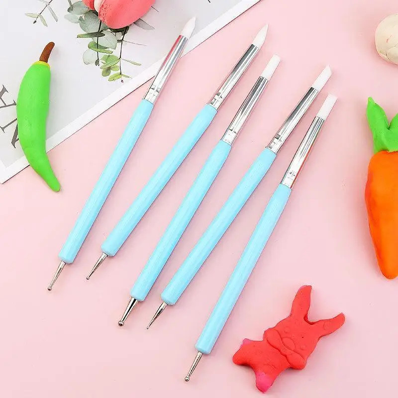 Silicone Carving Pen 5pcs Double Head Diy Ceramic Tool Clay Soft Plastic Knife