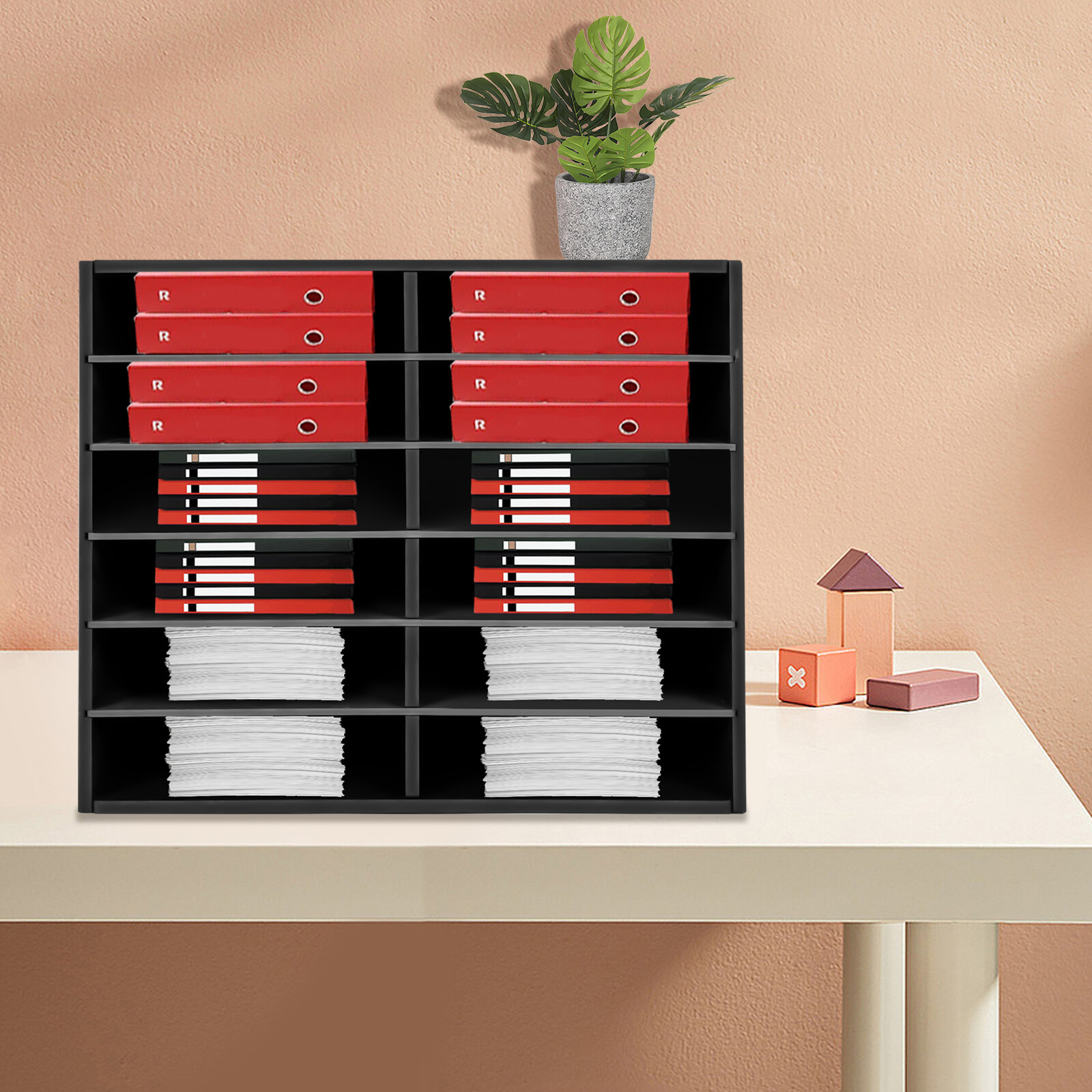 PVC Literature Organizer File Sorter Paper Desktop Storage Holder 12 Slots Black