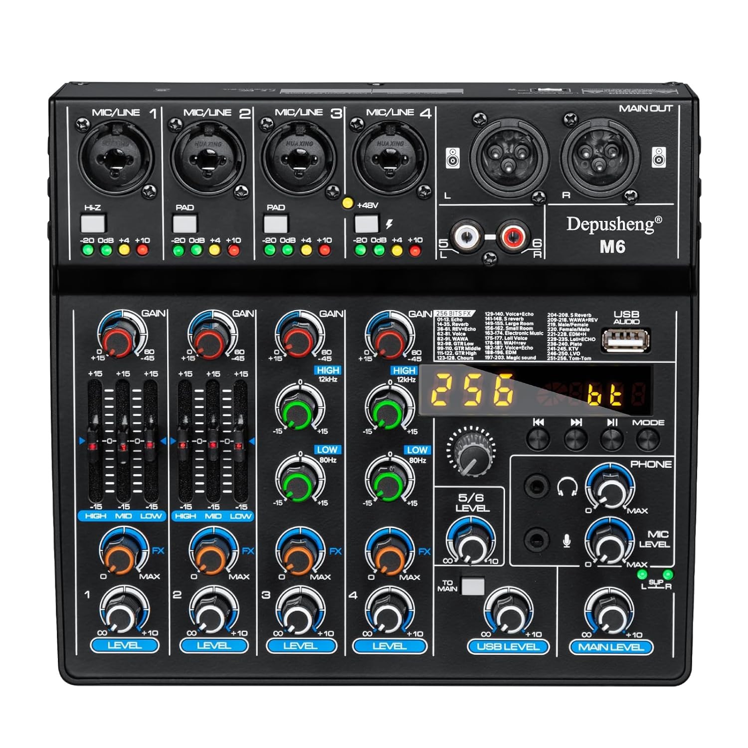 Depusheng M6 Portable Mini 6 Channel Audio Mixer DJ Console Sound Card Mixer