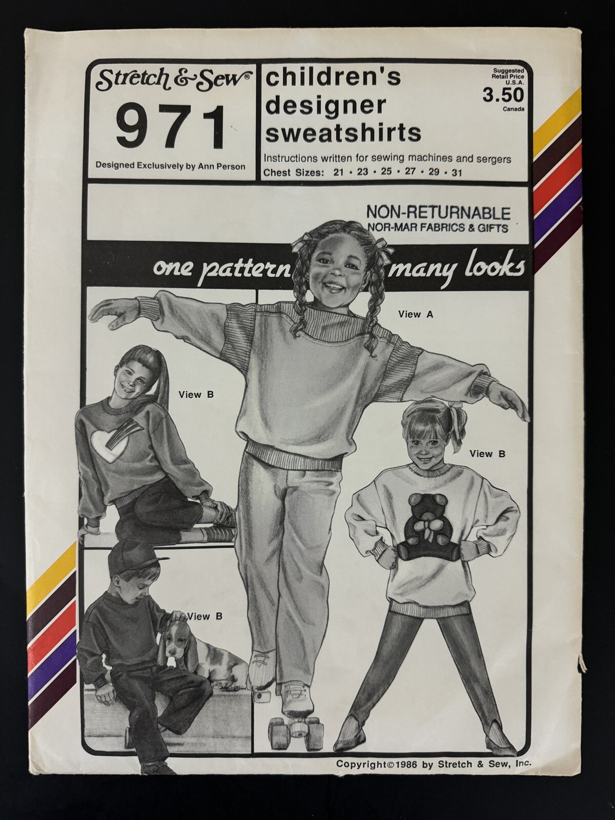 971 Stretch & Sew 1980s SWEATSHIRT Children Chest Size 21 23 25 27 29 31