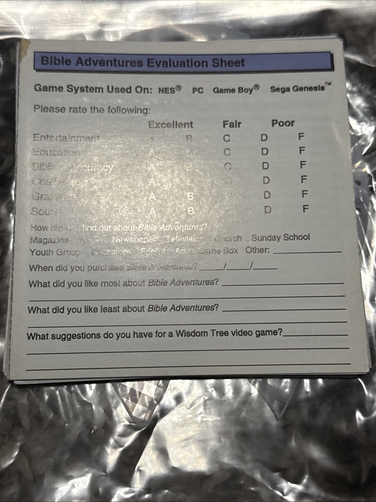 Bible Adventures - Nintendo NES- Manual Only