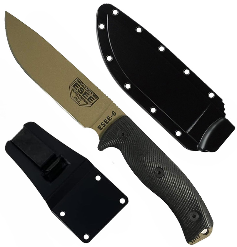 ESEE-6 Dark Earth Blade Fixed Knife w/ Black G-10 Handle | SKU 6PDE-001