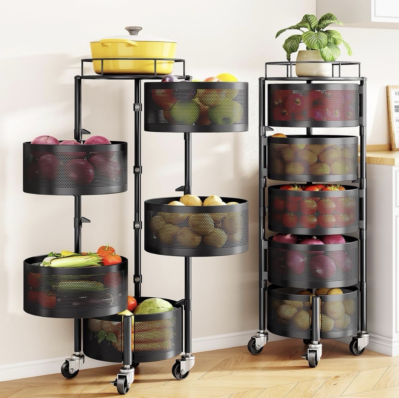 5 Tier Kitchen Rolling Carts with Wheels, Metal Narrow Cart Utility Cart, Black