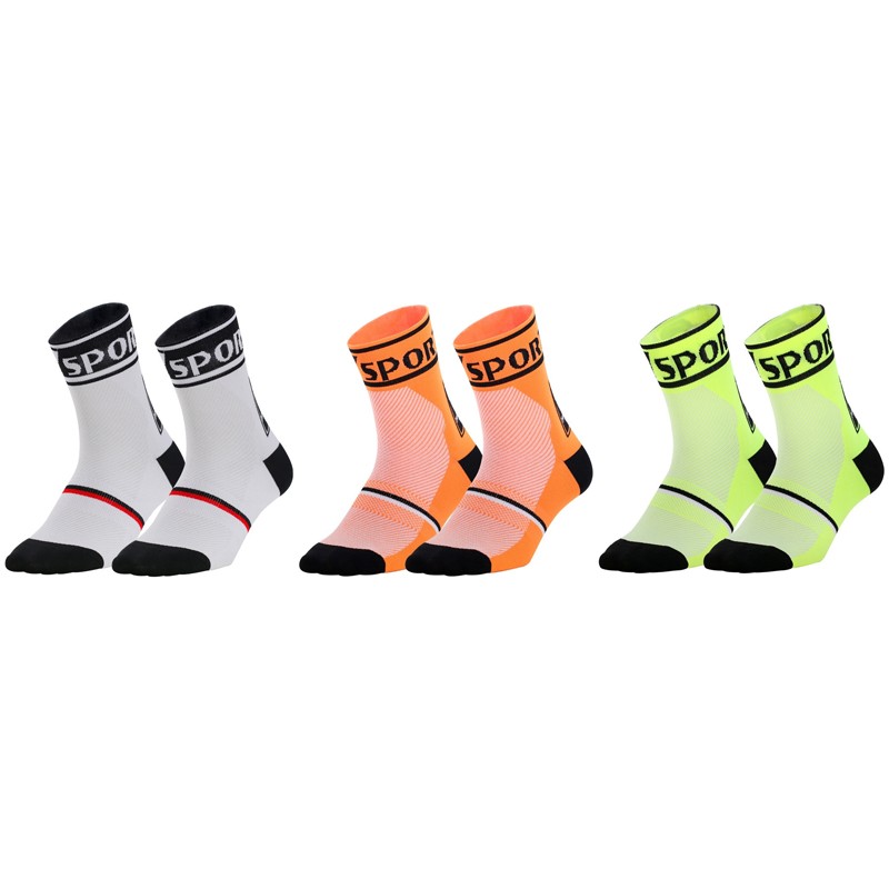 Lot 3 Pairs Cycling Socks Riding Bicycle Bike Sports Socks White Orange Green XC
