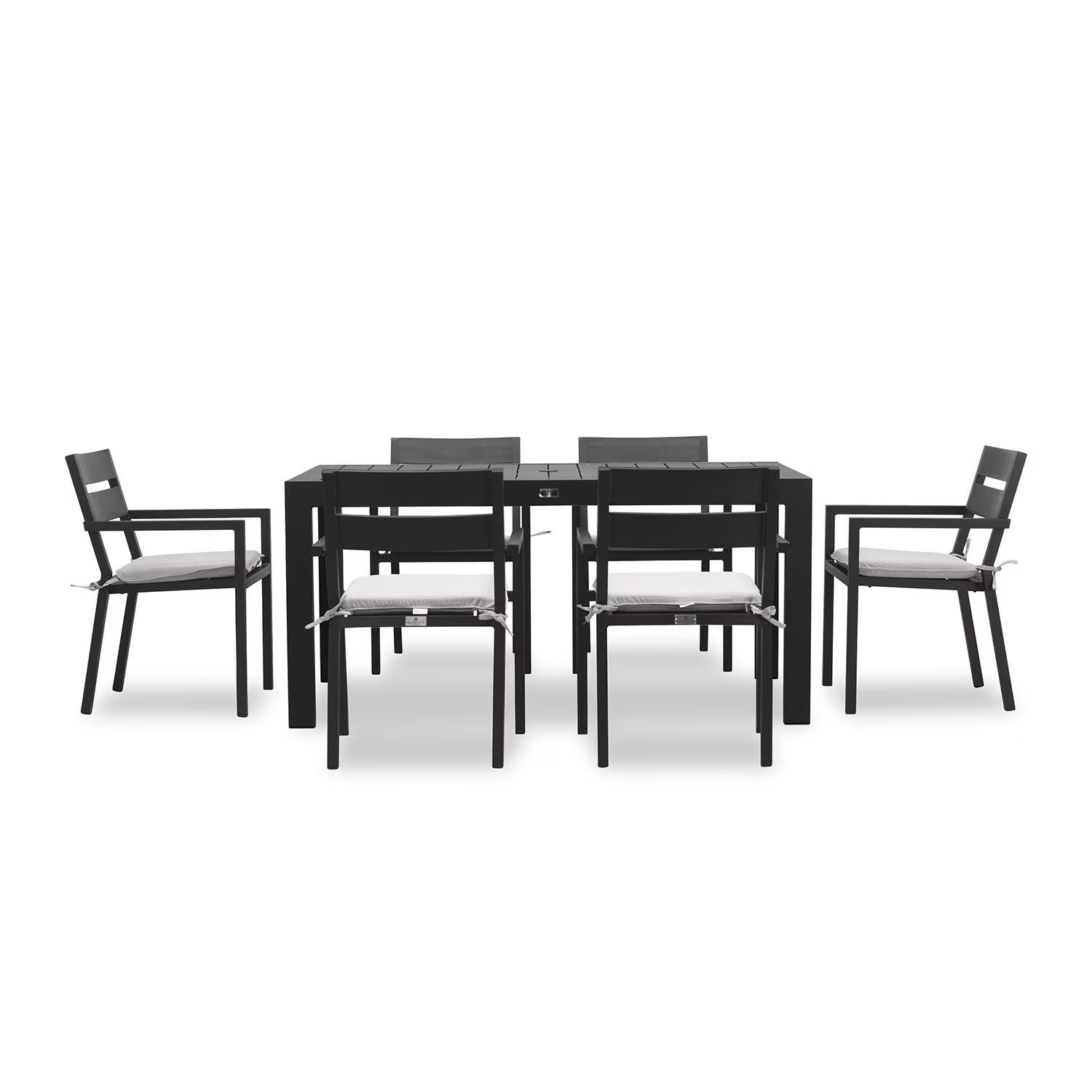 Calm Bay Classic 7 Pc Rectangular Aluminum Dining Set in Black/Cast Silver by