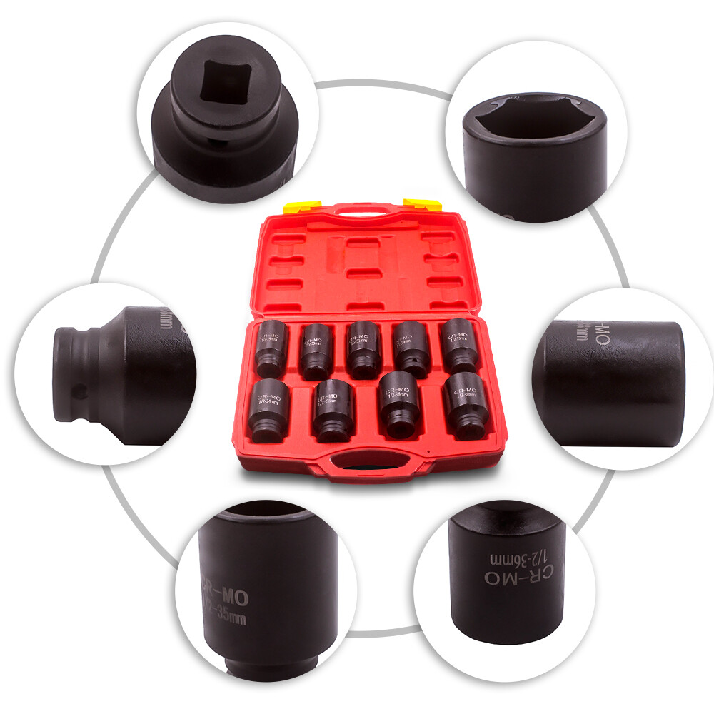 Deep Impact Socket Kit 1/2" Drive Metric Axle Hub Nut Socket 29mm-38mm Set