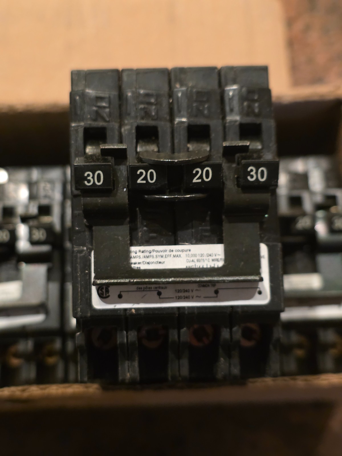 MURRAY MP220230CT2  Two Double Pole 30A Outside Two 20A Inside Circuit Breaker