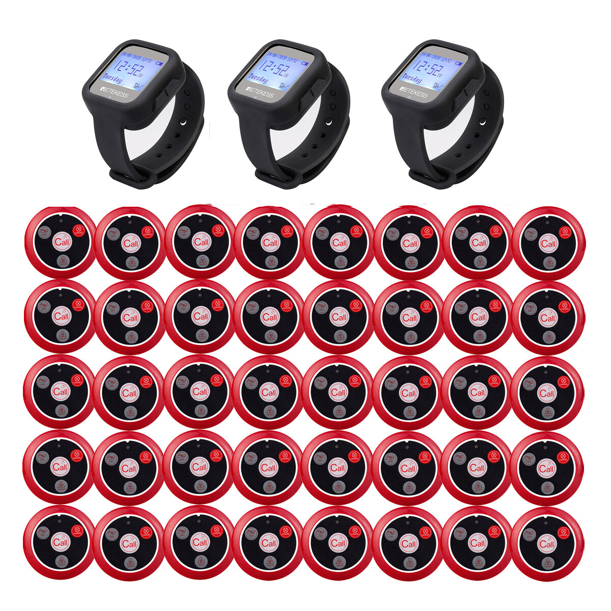 TD106 Restaurant Wireless Calling System 3 Waiter Watch 40 Call Button Cafe Food