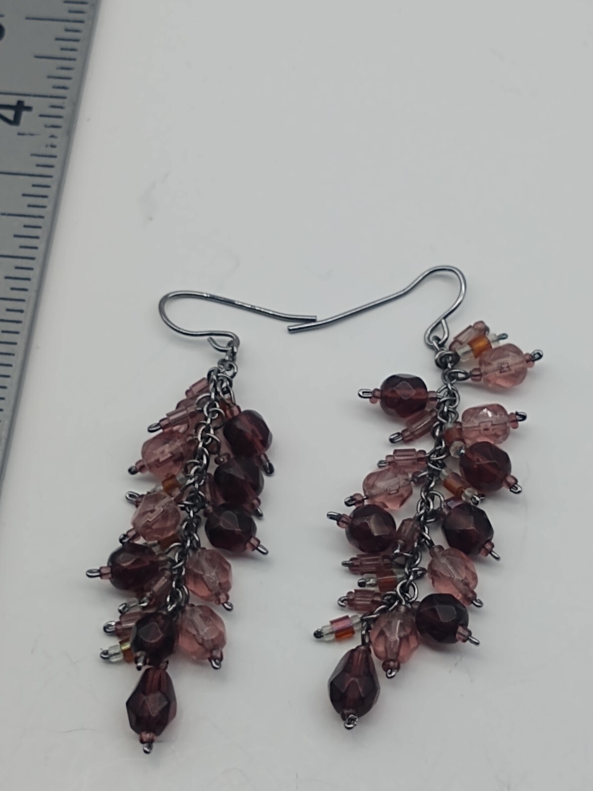 Vintage purple bead dangle earrings cute Boho