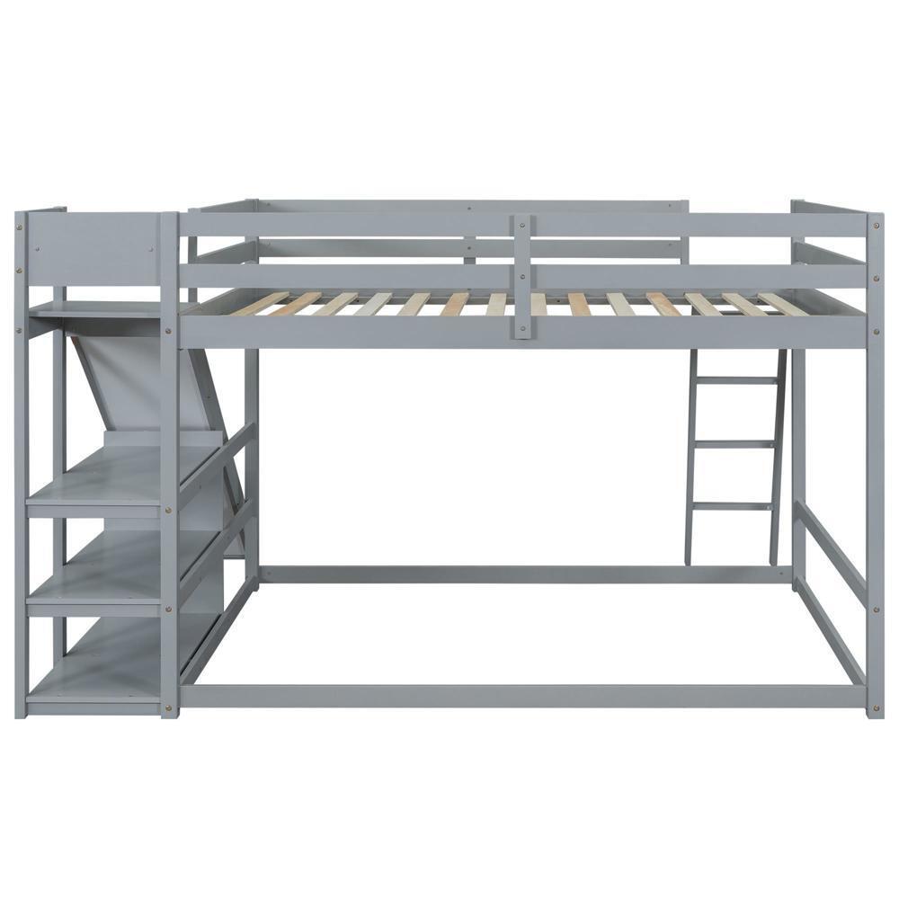 New Practical Modern Full over Full Bunk Bed with Ladder Slide and Shelves