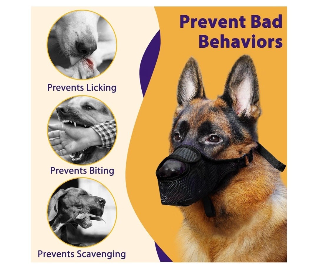 Dog Muzzle, Mesh Muzzle for Large Dogs, Adjustable, Breathable (L, Black)