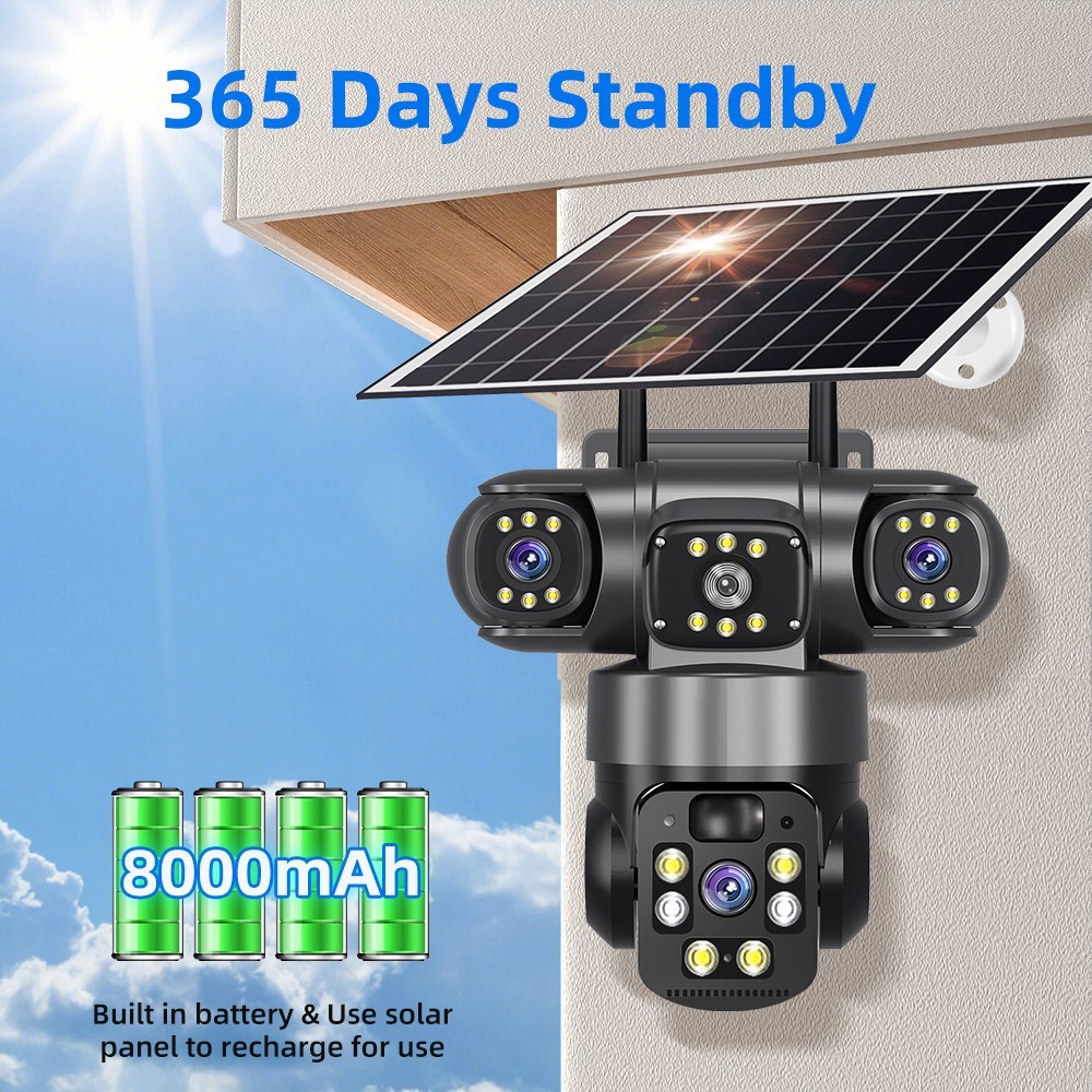 Solar Battery Powered Wireless WiFi Home Security Camera System Outdoor Pan/Tilt