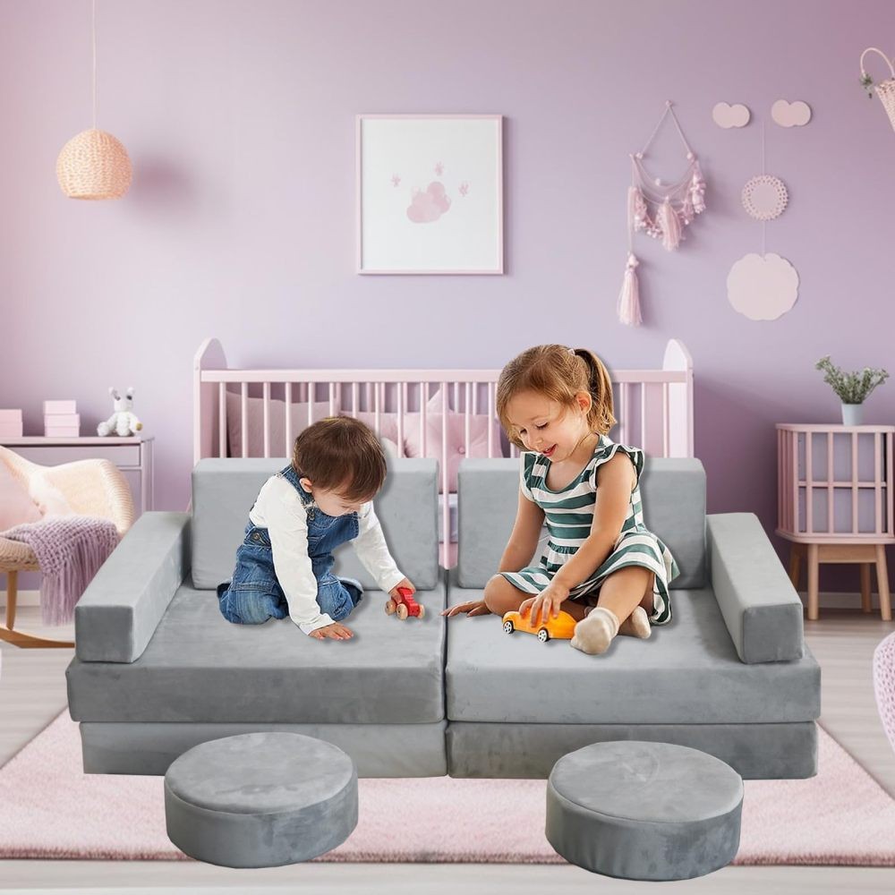 Toy Play Couch 10-Piece Modular Kids Soft Foam Floor Seats & Fort