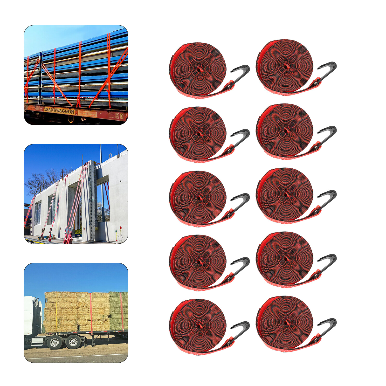 10 Pack 4"x30' Winch Straps w/ Flat Hook Flatbed Truck Trailer Tie Down Strap