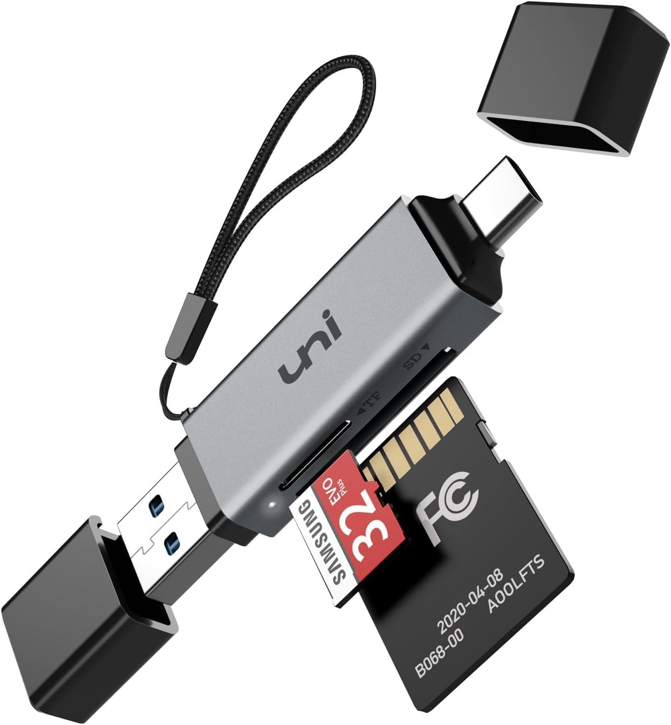 uni SD Card Reader,High Speed USB C to Micro Memory 2-IN-1 Grey, Grey