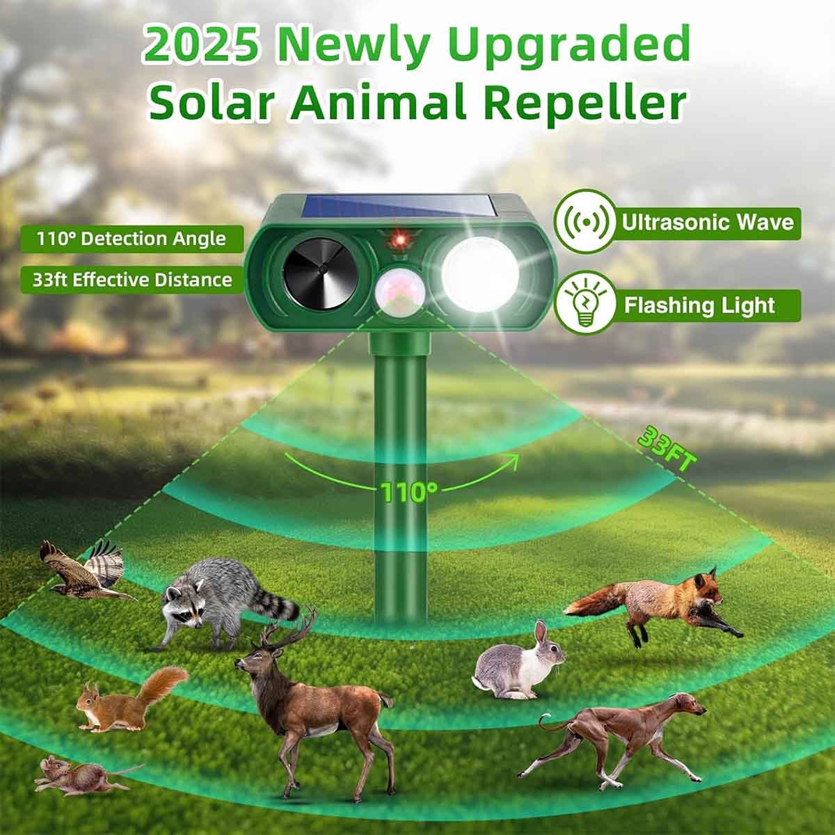 4 Pack 2026 Ultrasonic Repellent Solar Animal Repeller with Motion Sensor Device